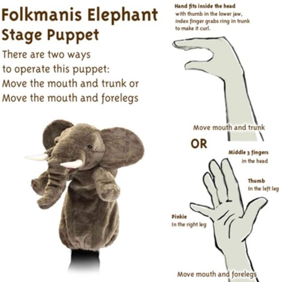 🍒 FOLKMANIS Elephant Stage Hand Puppet Plush Soft Kids Toy - Picture 15 of 16